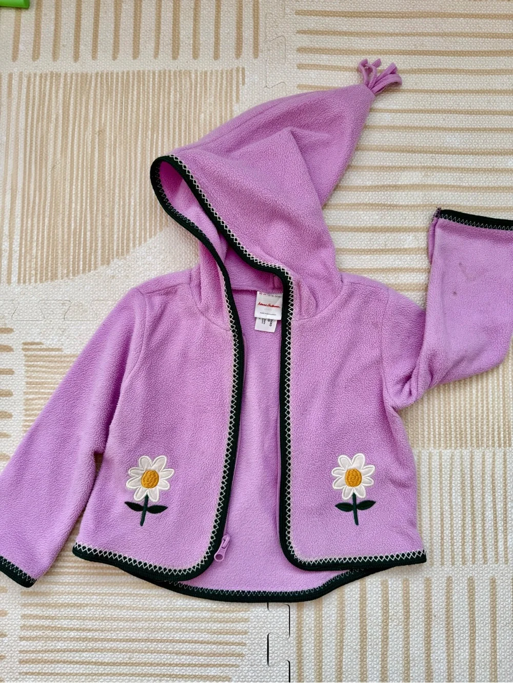Hanna Andersson Lavender Hooded Fleece Jacket with Daisy Appliqués